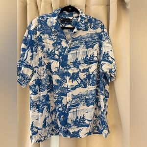 All Saints Blue and White Casual Button Down Shirt